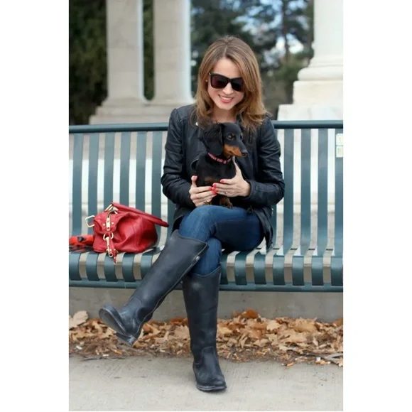 Frye Melissa Button Leather Women Tall Riding Boot, Black, size 6B